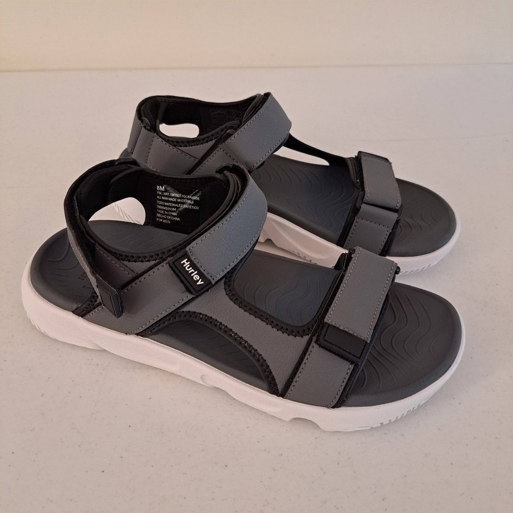 Hurley Oceanside Sport Sandals Mens 8 Grey Excellent Adjustable Straps 1269-441
